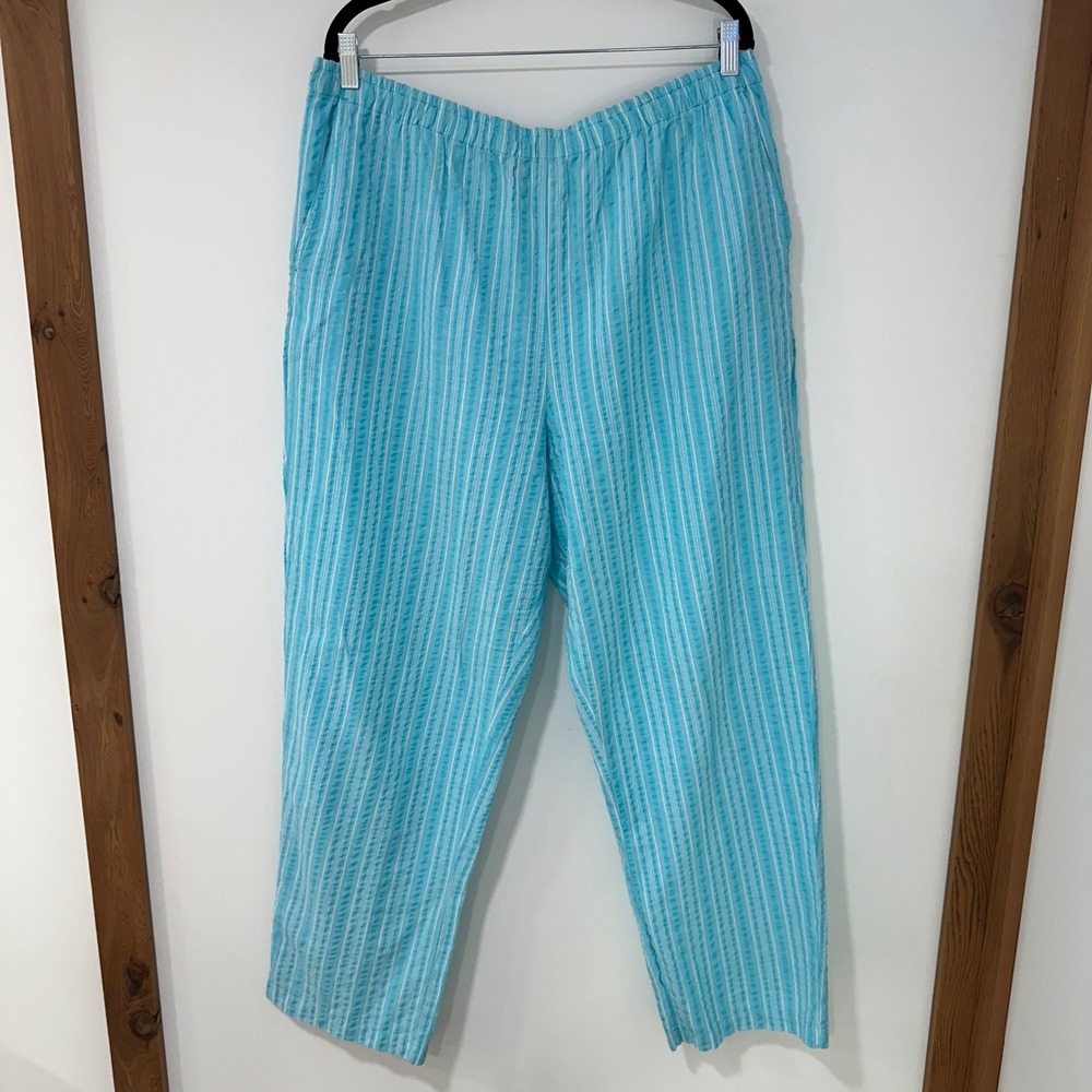 Appleseed's Seersucker Striped Pants Womens 18 Blue White‎ Elastic Waist Coastal